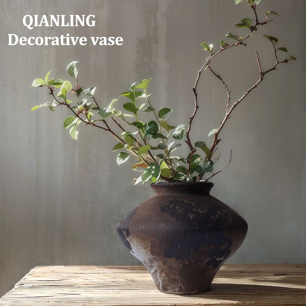 Wabi Sabi Vase vintage rouillé – 22,1 cm de haut – Vase rustique Wabi Sabi Sabi pour centre de table, décoration d'intérieur, table, salon, chambre, salle de bain, cuisine