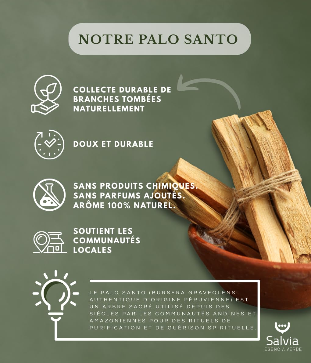 SALVIA | Palo Santo Naturel 50g (5-7 Bâtons) | Encens Naturel pour Purification Énergétique, Méditation et Relaxation | Bois Sacré du Pérou