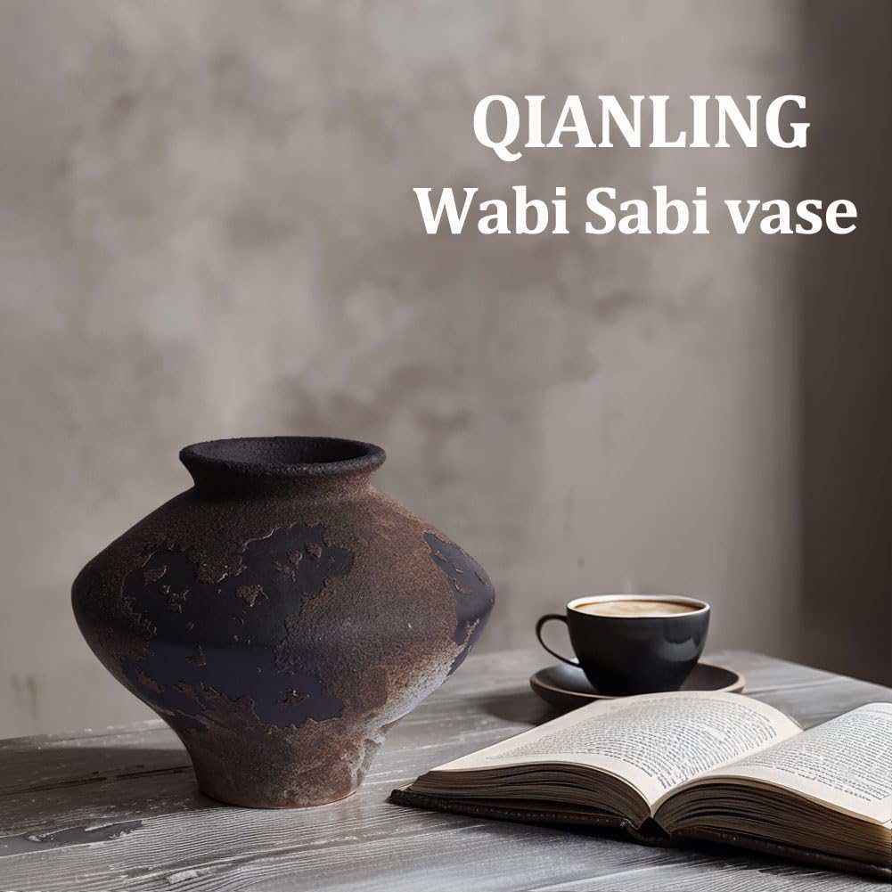 Wabi Sabi Vase vintage rouillé – 22,1 cm de haut – Vase rustique Wabi Sabi Sabi pour centre de table, décoration d'intérieur, table, salon, chambre, salle de bain, cuisine