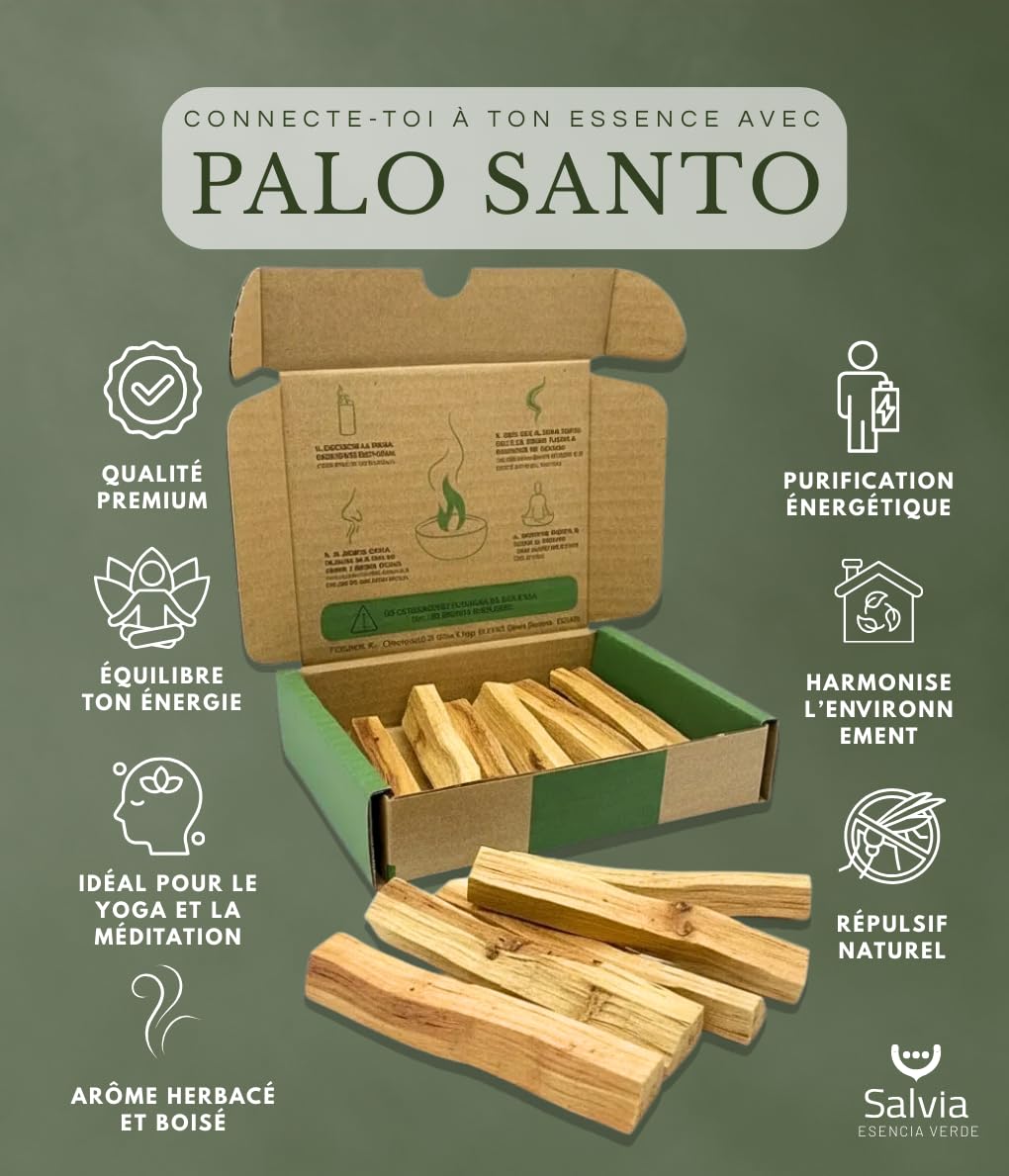 SALVIA | Palo Santo Naturel 50g (5-7 Bâtons) | Encens Naturel pour Purification Énergétique, Méditation et Relaxation | Bois Sacré du Pérou