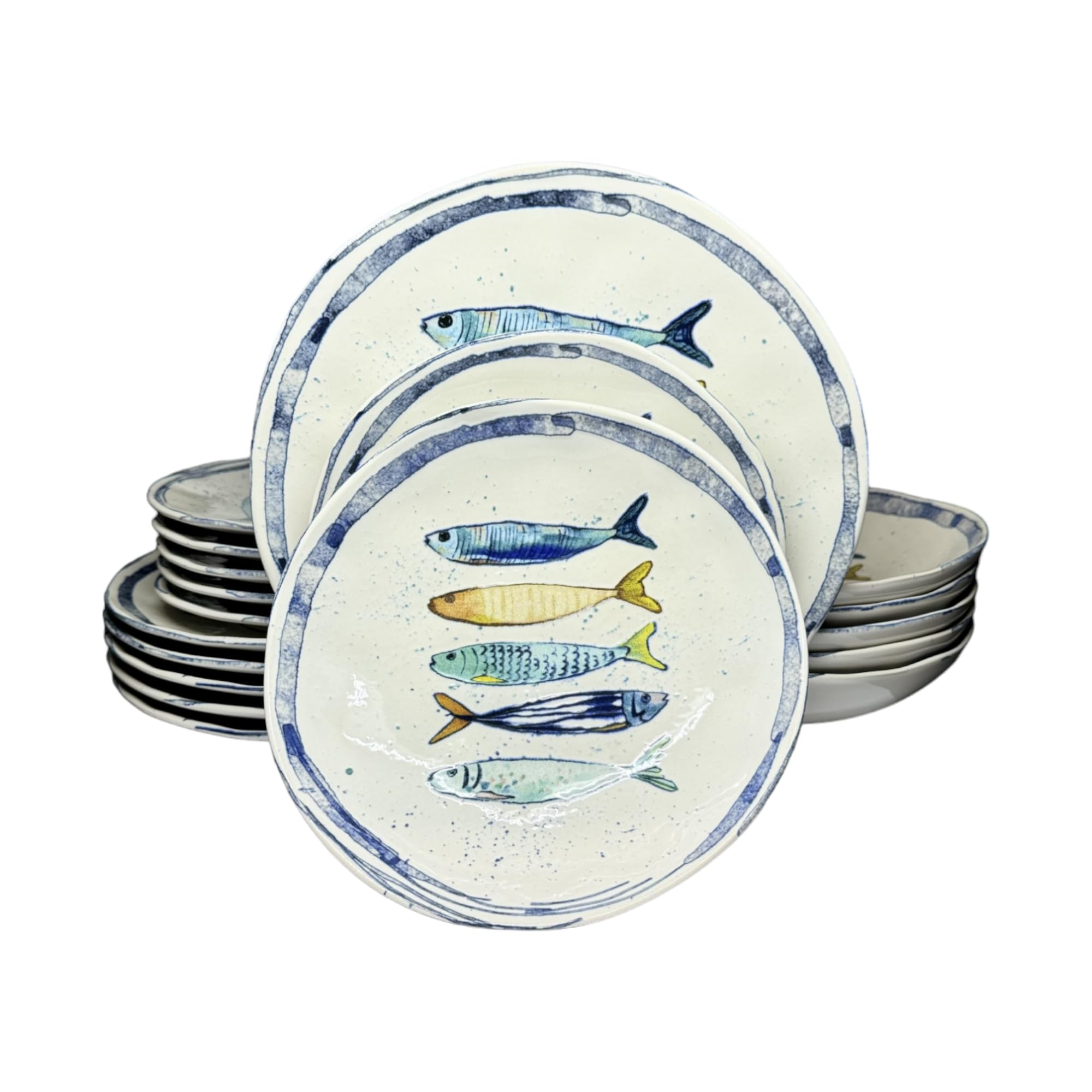 La Mediterránea Service de Table 18 Assiettes pour 6 Personnes - Plates 26 cm, Dessert 20 cm, Creuses pour Soupe ou Salade 20 x 5 cm