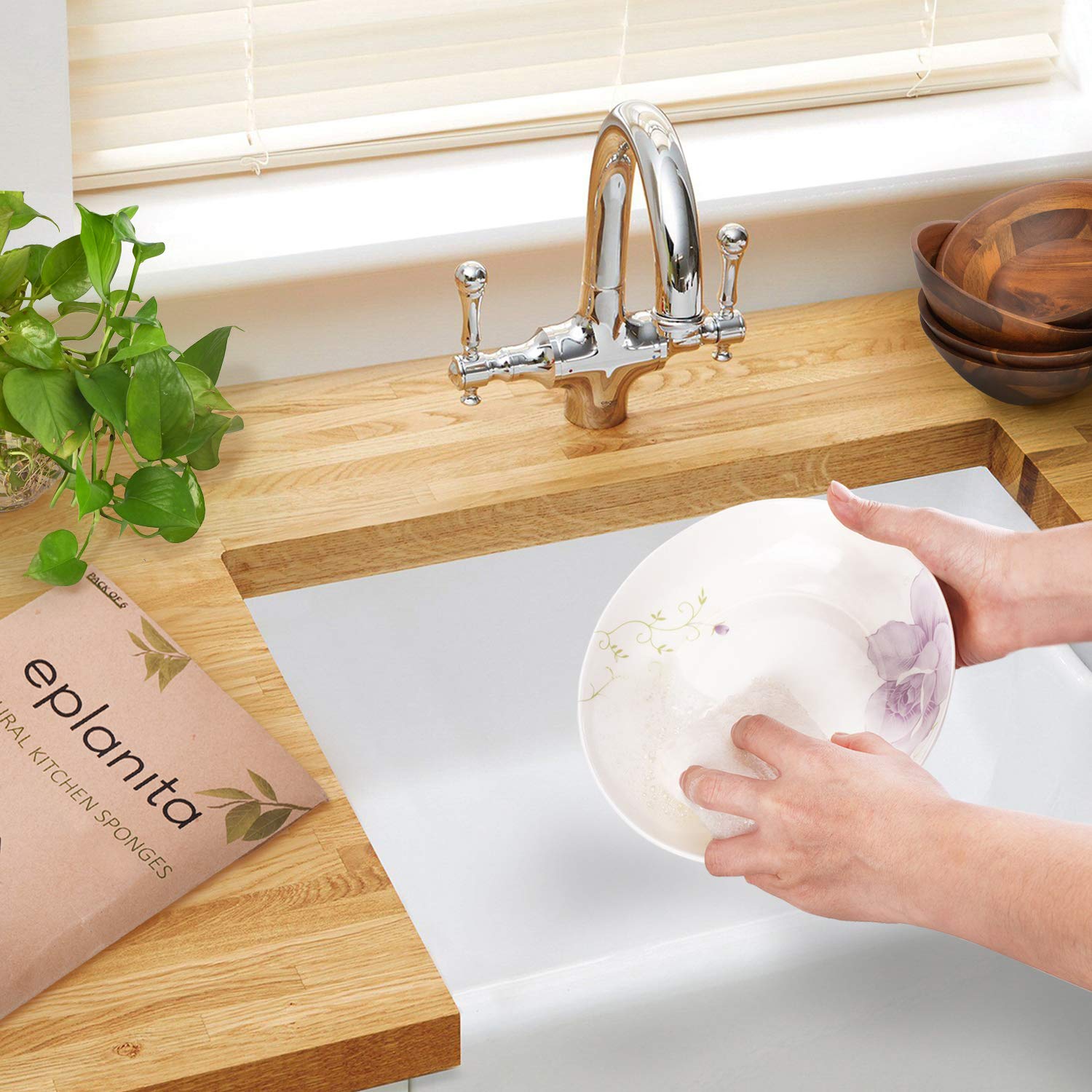 eplanita Éponges à Vaisselle Naturelles (Paquet de 6), Récureur Eco Scrub de Cuisine, Plante de Loofah Naturelle, Biodégradable et Zéro Déchet
