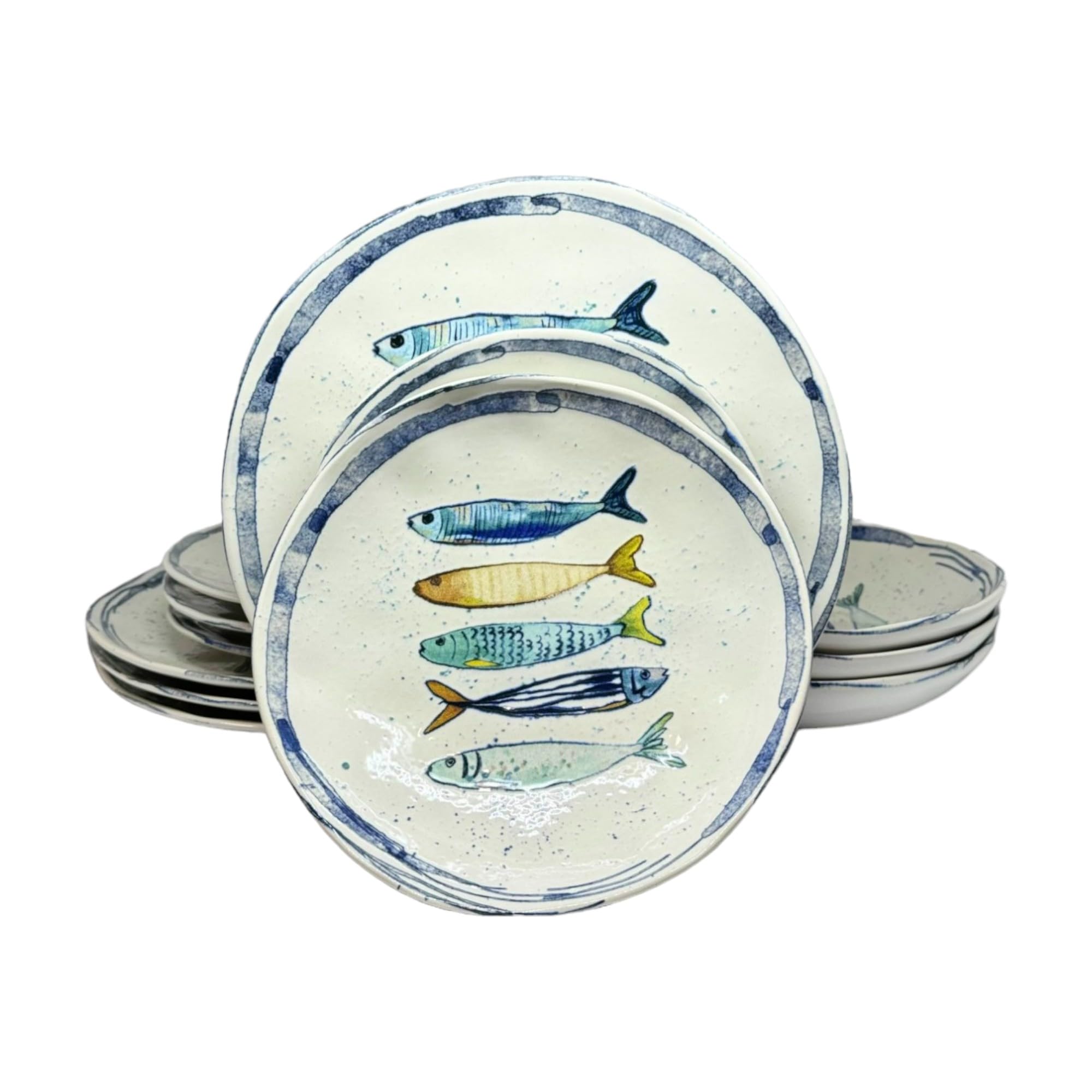La Mediterránea Service de Table 18 Assiettes pour 6 Personnes - Plates 26 cm, Dessert 20 cm, Creuses pour Soupe ou Salade 20 x 5 cm