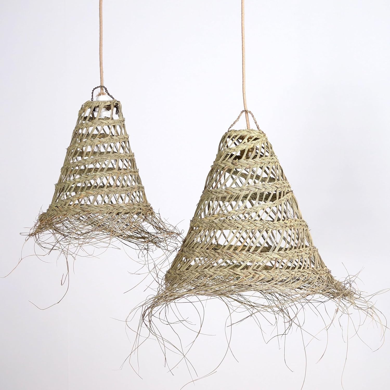 Suspension Luminaire Rotin Salon, Chambre Adulte, Luminaire Naturel, Fait Main (M : Ø40 x H40cm)