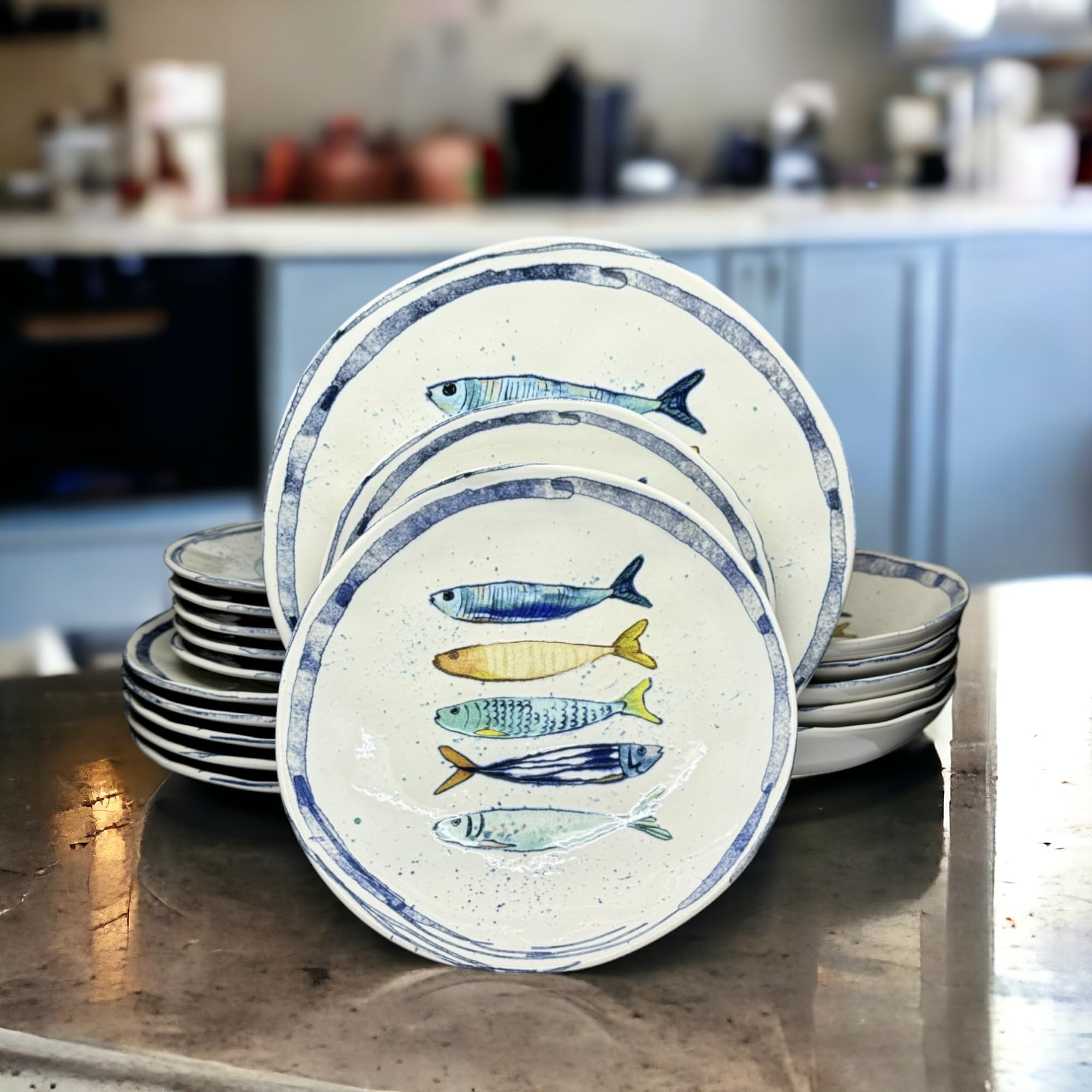 La Mediterránea Service de Table 18 Assiettes pour 6 Personnes - Plates 26 cm, Dessert 20 cm, Creuses pour Soupe ou Salade 20 x 5 cm