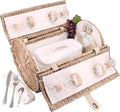 Les Jardins de la Comtesse - Panier Pique-Nique Rond Opéra - 4 Personnes - avec Vaisselle Complète et Glacière Isotherme Amovible - Osier Naturel Tressé à la Main – Tissu Beige - 47 x 30 x 30 cm